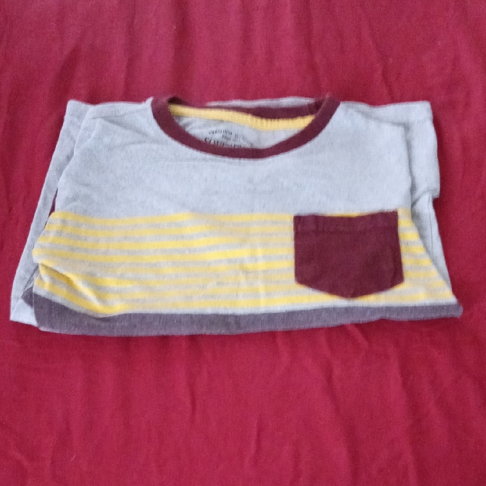 Kids' Gray and Yellow Striped Tee with Maroon Accents